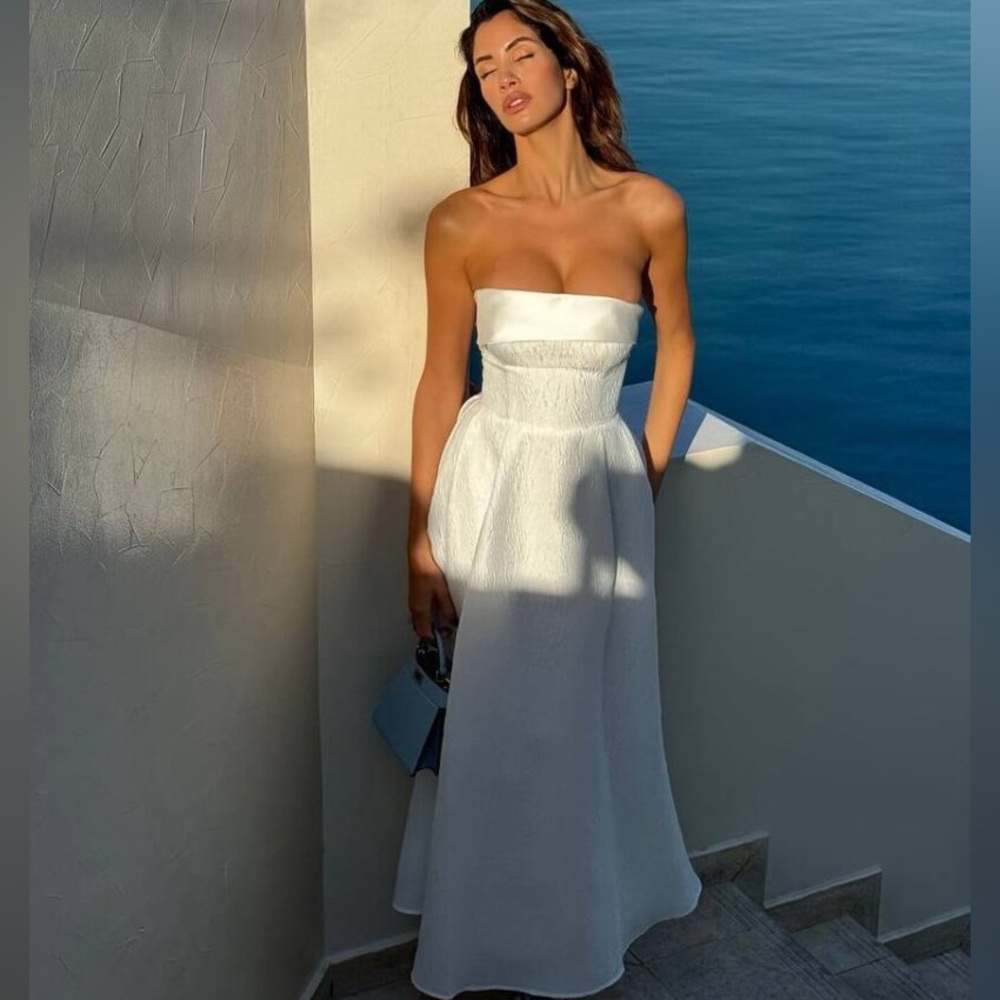 White strapless midi dress